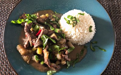 Curry van rundvlees en aubergine uit Thailand